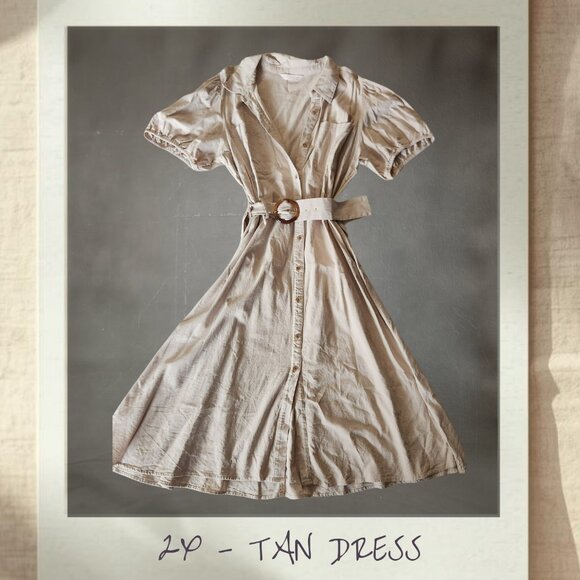 LC Lauren Conrad Tan Linen Blend Fit & Flare Shirt Dress | 2X - Picture 1 of 4